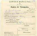 Registo de velocípede de marca Sterling, com o nº 4002, em nome de Manuel Ricardo, morador em Belas.