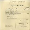 Registo de velocípede com o nº 2817, em nome de Henrique Branco, morador em Estefânia.