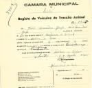 Registo de um veiculo de duas rodas tirado por dois animais de espécie muar e asinina destinado a transporte de mercadorias em nome de João Francisco Jorge, morador na Atalaia de Baixo.