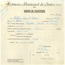 Registo de velocípede de marca Nacional, com o nº 5262, em nome de António Augusto Libório, morador em Sintra.