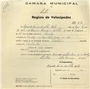 Registo de velocípede de marca Lusitania, com o nº 637, em nome de Eduardo Nunes da Silva Melo, morador na Rua Elias Garcia nº 26, Queluz.