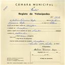 Registo de velocípede com o nº 3739, em nome de António Veríssimo Lapa, morador em Assafora.