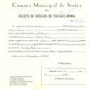 Registo de um veiculo de duas rodas tirado por um ou mais animais de espécie asinina, muar ou cavalar destinado a transporte de mercadorias em nome de Sidónio Ribeiro Neves, morador no Casal Novo, Ranholas.