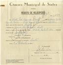 Registo de velocípede de marca F.B.M., com o nº 8270, em nome de Vítor José Azevedo Névoa, morador em Sintra.