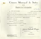 Registo de velocípede de marca Ciclo Moderna, com o nº 9004, em nome de José Cabrita Diogo, morador em Rinchoa.