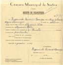 Registo de velocípede com o nº 7415, em nome de Eugénio da Conceição Domingos, morador em Algueirão Velho.