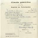 Registo de velocípede com o nº 4522, em nome de António Firmino, morador em S. Pedro de Sintra.