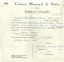Registo de velocípede de marca Famel, com o nº 8944, em nome de José António Rodrigues Ribeiro, morador em Algueirão.