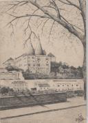 Vista da Volta do Duche com o mercado da vila e o palácio Nacional de Sintra.