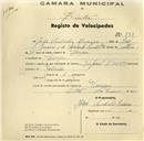 Registo de velocípede de marca Imperial, com o nº 277, em nome de João Sandinha Inácio, morador em Terrugem.