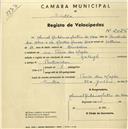 Registo de velocípede de marca Raleigh, com o nº 2025, em nome de Manuel António Martins da Hora, morador em Praia das Maçãs.