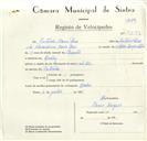 Registo de velocípede com o nº 9053, em nome de António Maria Pires, morador em Queluz.