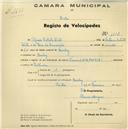 Registo de velocípede de marca Toman, com o nº 1116, em nome de Afonso Batista Cleto, morador em Queluz.