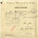 Registo de velocípede de marca Artur e Valadas, com o nº 6130, em nome de José Duarte Jeronimo, morador em São João das Lampas.
