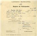 Registo de velocípede de marca Olga, com o nº 2964, em nome de Jaquelina Sire Seguro, moradora em Vila de Sintra.