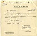 Registo de velocípede com o nº 10023, em nome de António Filipe, morador em Queluz.