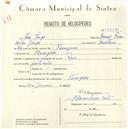Registo de velocípede de marca Raio, com o nº 5557, em nome de José Jorge, morador em Terrugem.
