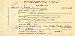 Recenseamento escolar de Felisberto Nunes, filha de Domingos Nunes Carlos, morador em Colares.