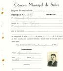 Registo de matricula de carroceiro em nome de Manuel Antunes Pereira, morador em Mem Martins, com o nº de inscrição 1892.