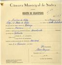 Registo de velocípede com o nº 7564, em nome de Avelino da Silva, morador em Massamá.