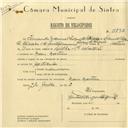 Registo de velocípede com o nº 5892, em nome de Fernando Manuel Roque de Oliveira, morador em Mem Martins.