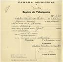Registo de velocípede de marca Peugeot, com o nº 865, em nome de António Valentim dos Santos, morador em Maceira.