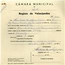 Registo de velocípede de marca Voltaire, com o nº 4161, em nome de Humberto Raul Leijoso Avelar, morador em Belas.