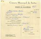 Registo de velocípede de marca Nacional, com o nº 9599, em nome de António Caetano Monteiro, morador em Mucifal.