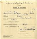 Registo de velocípede de marca Famel com motor, com o nº 7369, em nome de António Rodrigues, morador em Queluz.