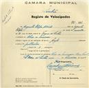 Registo de velocípede de marca Peugeot, com o nº 321, em nome de Augusto Filipe Adrião, morador em Chão de Meninos.