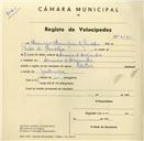 Registo de velocípede de marca Colúmbia, com o nº 3585, em nome de Domingos Domingues de Carvalho, morador em Arneiro da Arreganha.