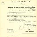 Registo de um veiculo de duas rodas tirado por um animal de espécie cavalar destinado a transporte de mercadorias em nome de Francisco António Quintino, morador em Negrais.