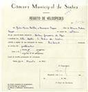 Registo de velocípede de marca Raleigh, com o nº 8297, em nome de João Maria Coelho e Campos Poppe, morador em S. Pedro de Sintra.