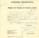 Registo de um veiculo de duas rodas tirado por um animal de espécie asinina destinado a transporte de mercadorias em nome de Manuel Duarte Patrão, morador no Arneiro de Arreganha.