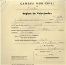 Registo de velocípede de marca Helios, com o nº 1048, em nome de Manuel Antunes, morador em Aruil.