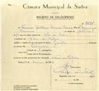 Registo de velocípede com o nº 9885, em nome de Fernando Guilherme Casimiro Cascais, morador em Vale de Lobos.