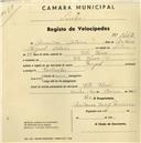 Registo de velocípede de marca Peugeot, com o nº 1463, em nome de Arnaldo Calaim, morador em Vila Verde.