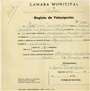 Registo de velocípede de marca Olympique, com o nº 2329, em nome de António Joaquim Louceiro, morador em Alcolombal.