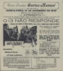 Programa do filme "O 13 Não Responde" realizado por Henry Hathaway com a participação de Annabella Riohard Conte e Frank Latimore.