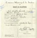 Registo de velocípede de marca Caravela, com o nº 5033, em nome de João Faustino Sequeira, morador em Azenhas do Mar.