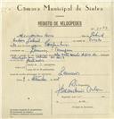 Registo de velocípede de marca Vilar, com o nº 8273, em nome de Maximiano Vasco, morador em Lameiras.