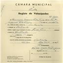 Registo de velocípede de marca Cycles Raio, com o nº 3975, em nome de Domingos Joaquim Vida Larga, morador em Cabrela.