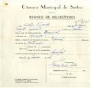 Registo de velocípede de marca Especial, com o nº 9505, em nome de António Vicente, morador em Mucifal.