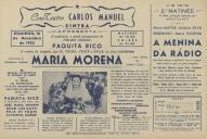 Programa do filme Maria Morena com a participação de José Maria Mompin, Rafael Luis Calvo, Felix de Pomes e Alfonso Muñoz.