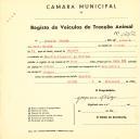 Registo de um veiculo de duas rodas tirado por dois animais de espécie asinina destinado a transporte de mercadorias em nome de Joaquim Veloso, morador no Mucifal.