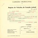 Registo de um veiculo de duas rodas tirado por dois animais de espécie asinina destinado a transporte de mercadorias em nome de Joaquim Veloso, morador no Mucifal.