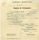 Registo de velocípede de marca Sirius, com o nº 1712, em nome de Emília Gomes Adão, moradora em Rinchoa.