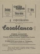 Programa do filme "Casablanca" realizado por Michael Curtiz com a participação dos atores Ingrid Bergman, Humphrey Bogart, Claude Rains, Conrad Veidt e Peter Lorre.