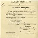 Registo de velocípede de marca Sterling, com o nº 1692, em nome de Pedro Amorim Sequeira Lopes, morador em Belas.