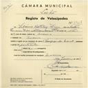 Registo de velocípede de marca Champion, com o nº 3967, em nome de Sidónio Catalão Dias, morador em Maceira.